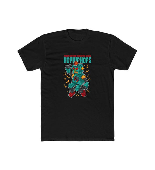Black men's polyester crewneck short-sleeve T-shirt with colorful front graphic.