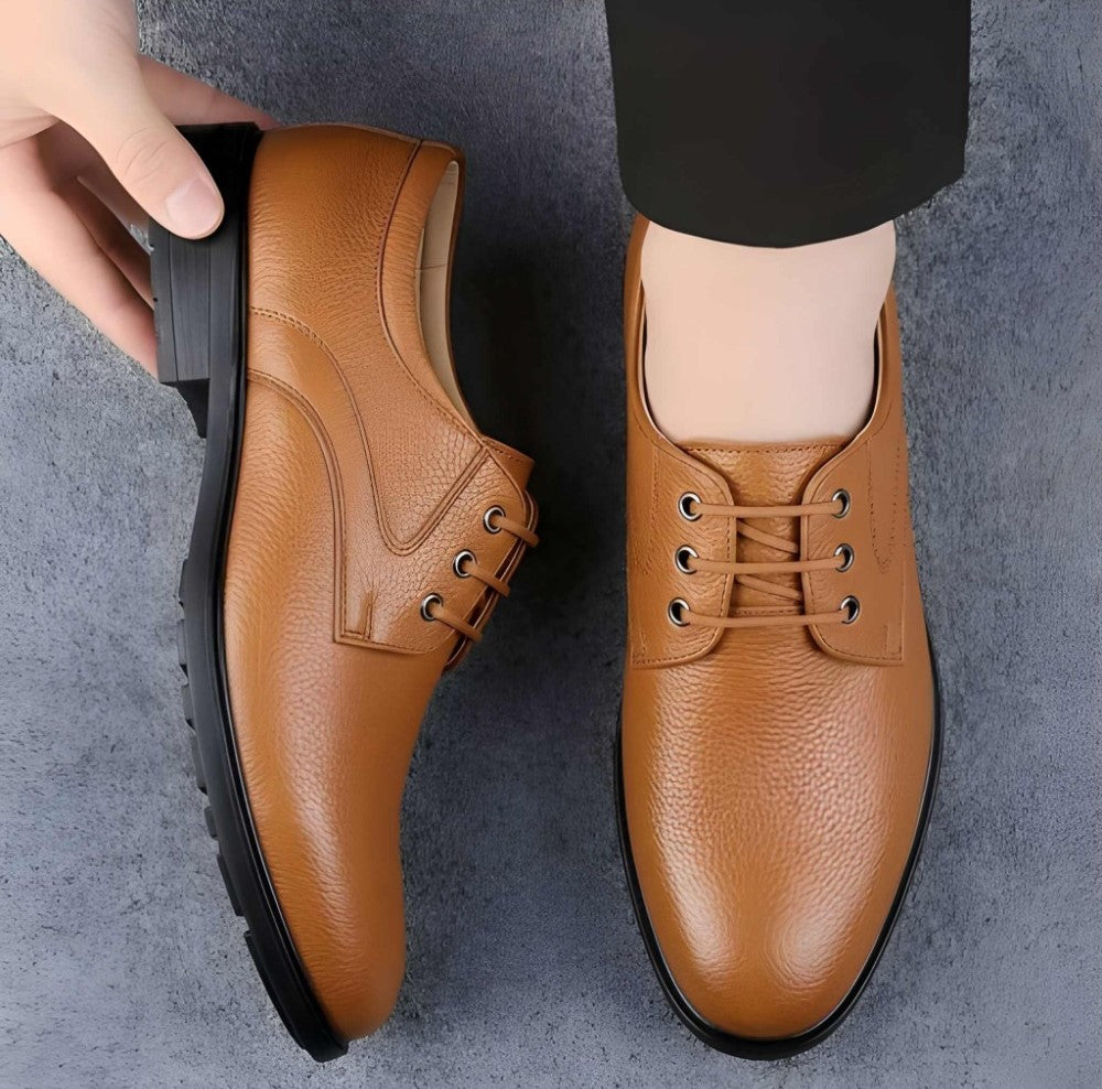Generic Men's Synthetic Leather Solid Lace-Up Formal Shoes (Tan)