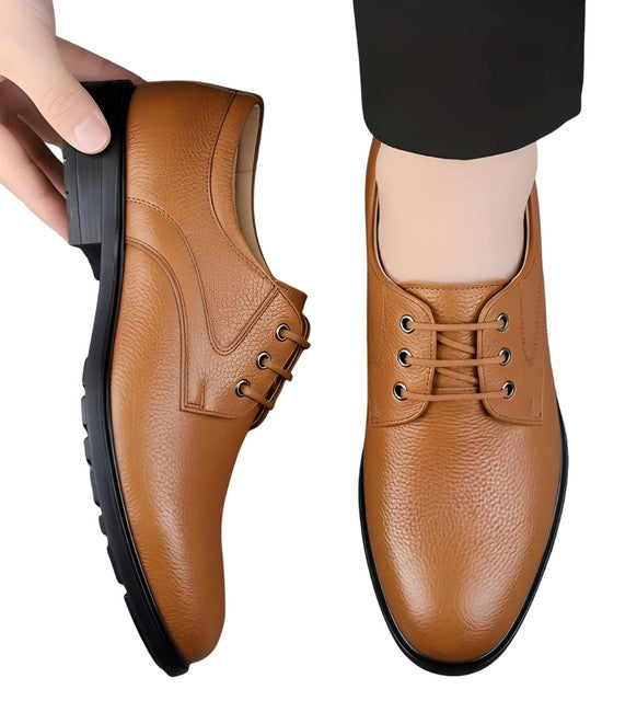 Generic Men's Synthetic Leather Solid Lace-Up Formal Shoes (Tan)