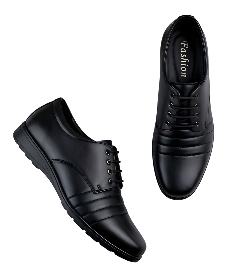 Generic Men's Synthetic Leather Solid Lace-Up Formal Shoes (Black)