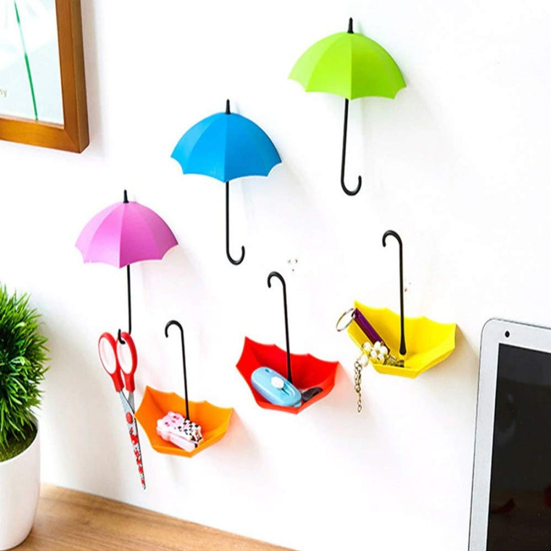 Generic Pack Of_5_ 3Pieces Set Umbrella Wall Mount Key Holder Wall Hook Hanger (Color:Assorted)