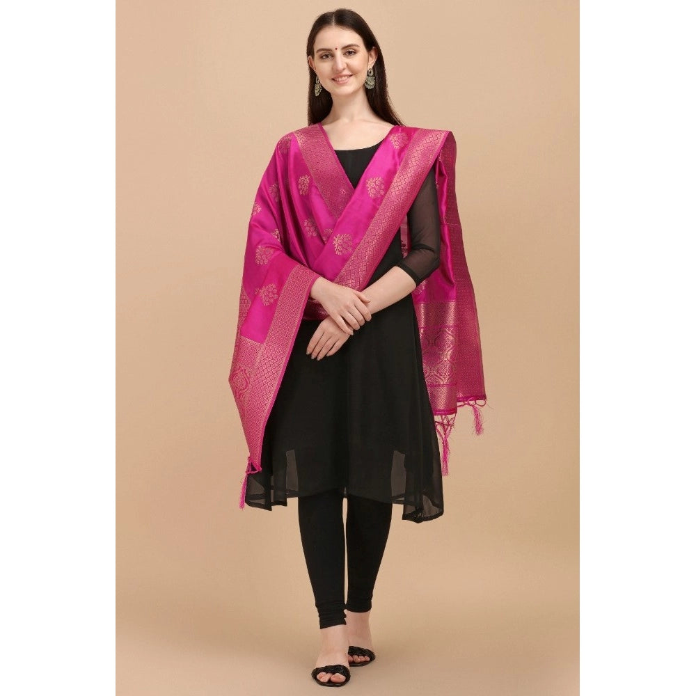 Fashion Women's Silk Pure Zari weaving Duppatta (Pink, Leangth: 2-2.3 Mtrs)