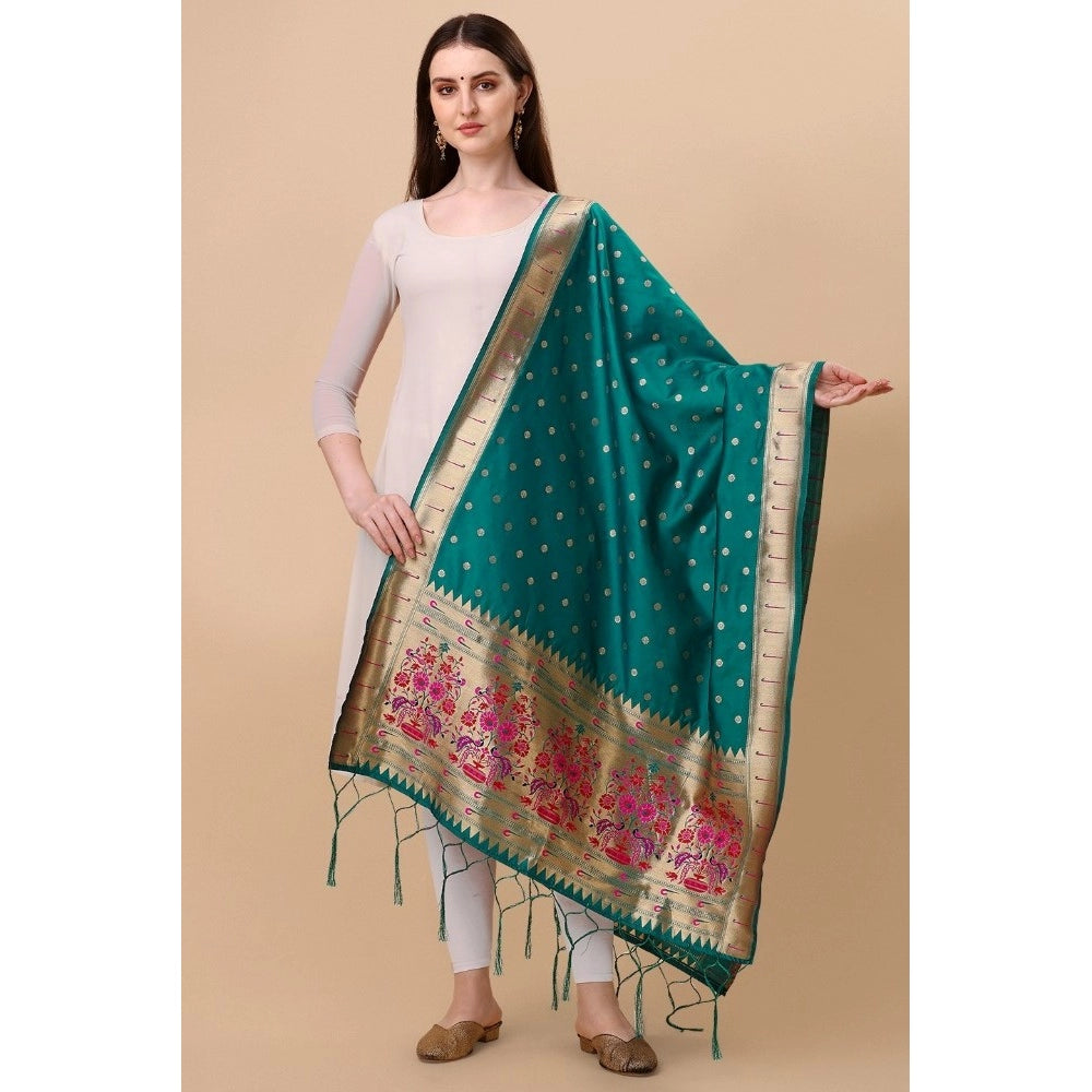 Fashion Women's Silk Pure Zari weaving Duppatta (Rama, Leangth: 2-2.3 Mtrs)