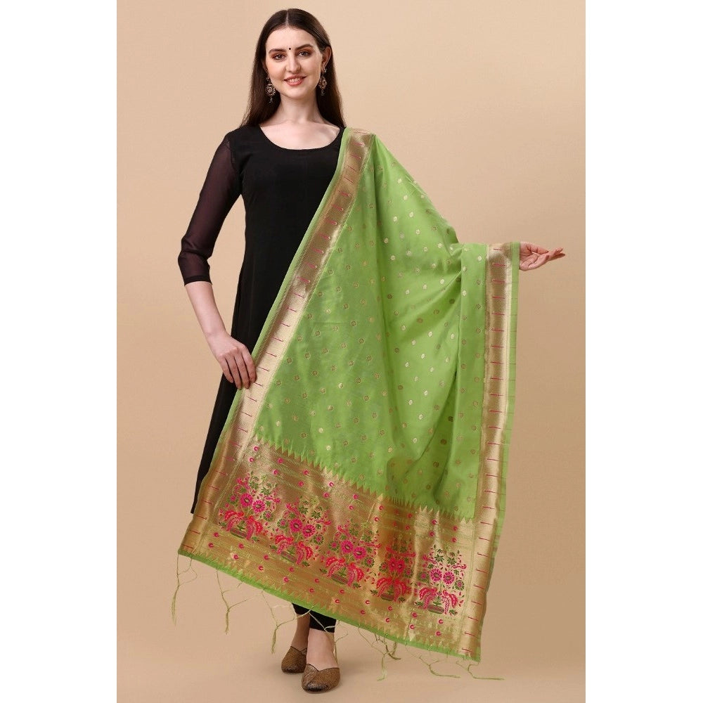 Fashion Women's Silk Pure Zari weaving Duppatta (Light Green, Leangth: 2-2.3 Mtrs)