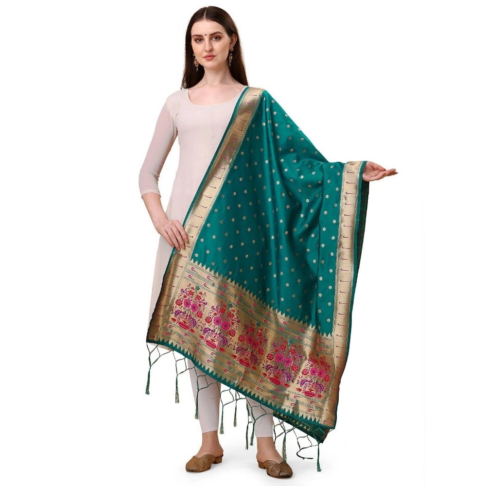 Fashion Women's Silk Pure Zari weaving Duppatta (Rama, Leangth: 2-2.3 Mtrs)