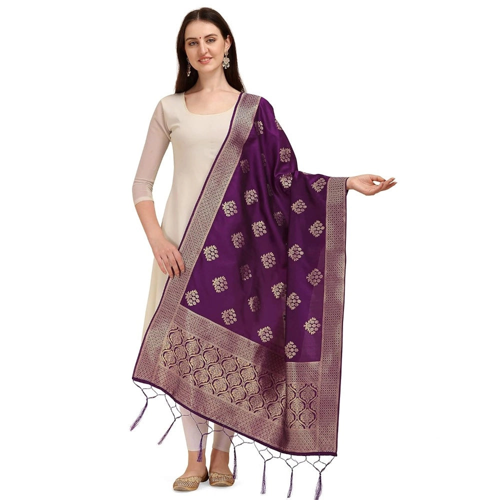 Fashion Women's Silk Pure Zari weaving Duppatta (Purple, Leangth: 2-2.3 Mtrs)