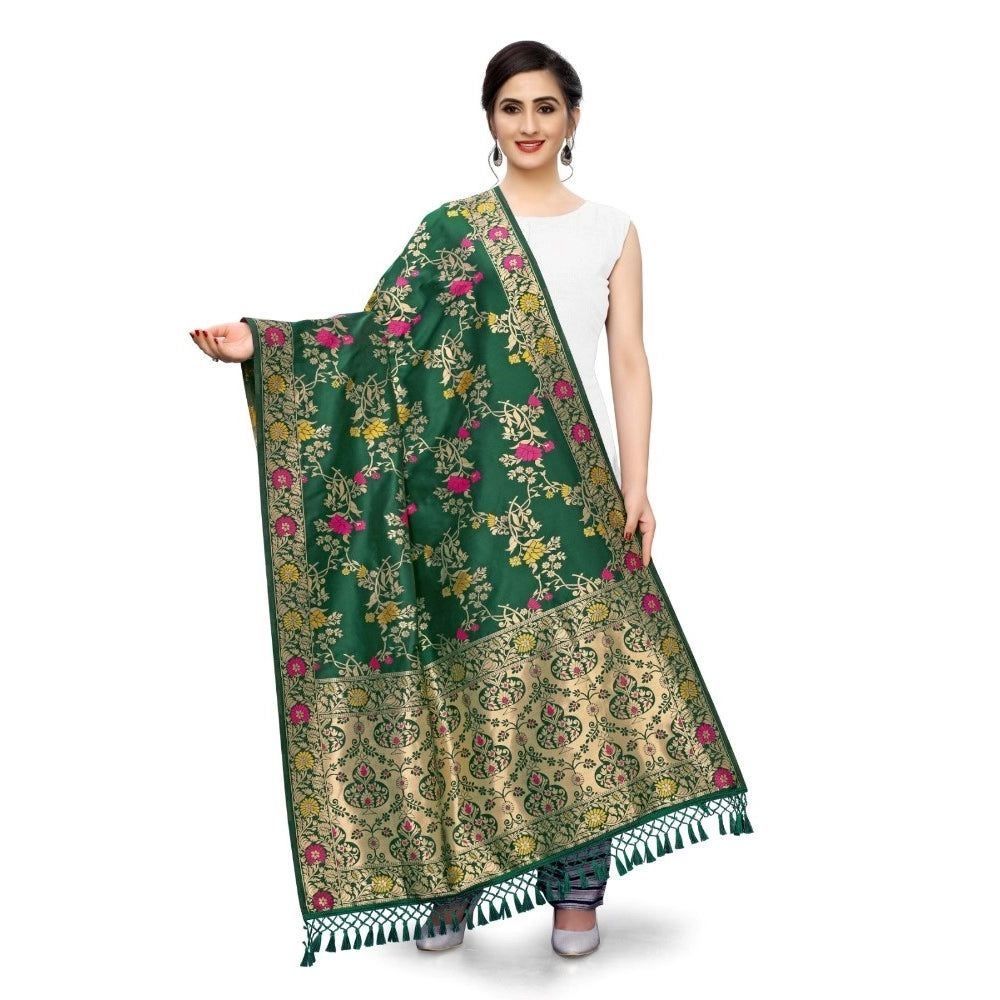 Fashion Women's Silk Pure Zari weaving Duppatta (Green, Leangth: 2-2.3 Mtrs)
